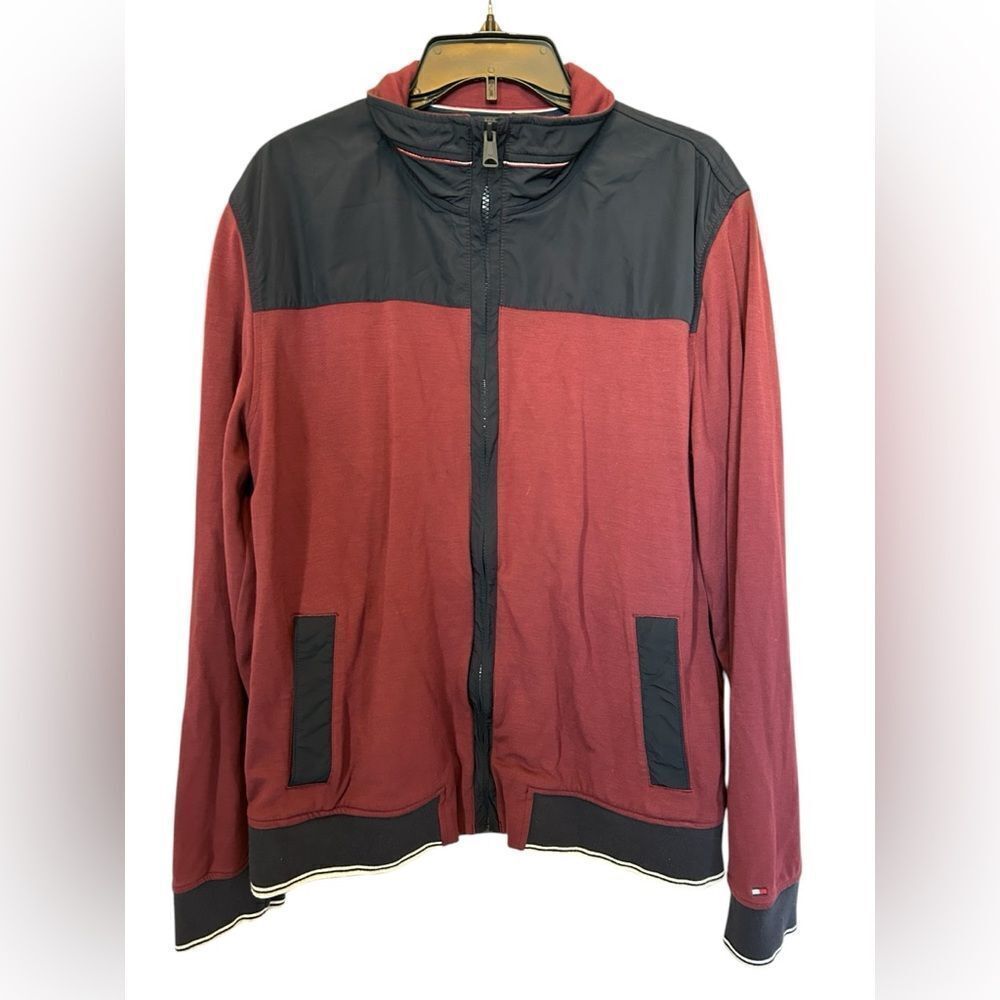 Tommy Hilfiger Burgundy Navy Colorblock Lightweight Varsity Bomber Jacket L
